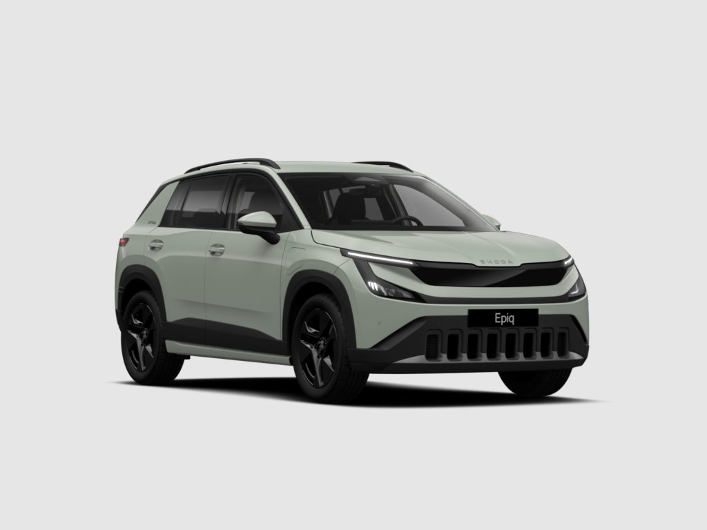Front three-quarter view of a light-green SUV with roof rails and a bold black grille, showing the Epig badge on the front bumper.